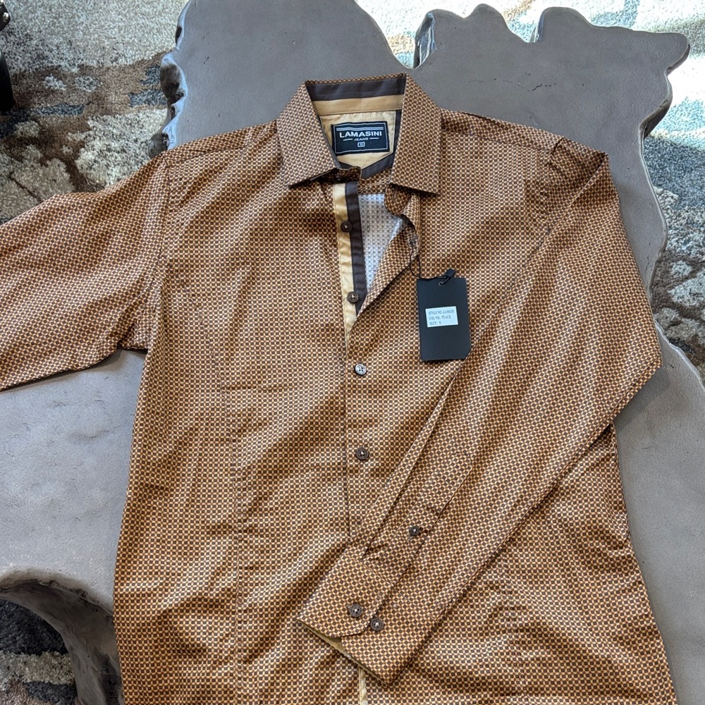 Lamasini Men's Brown Dress Shirt